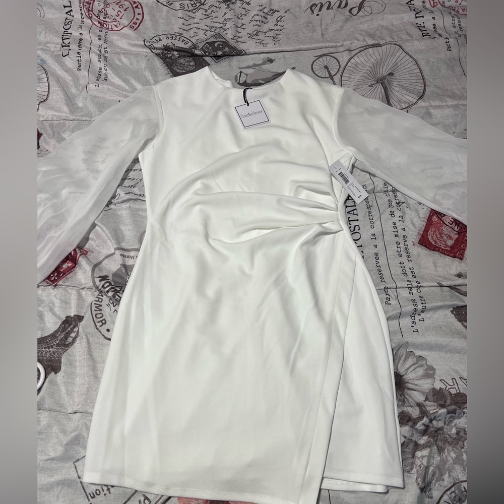 White Dress w/ Sheer Sleeves